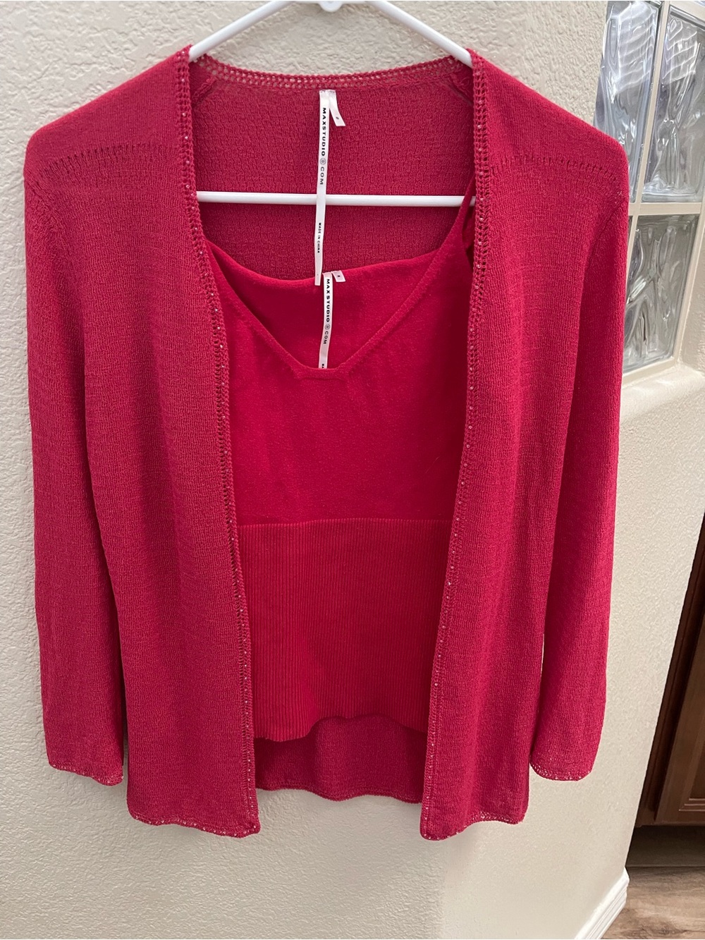 Max Studio Women's Red Knit Cardigan & Tank Set